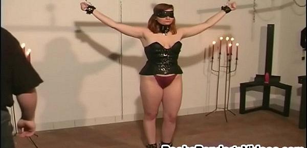  Pale redhead tortured boobs tied slave master
